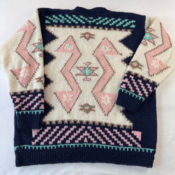 Forenza Vintage Aztec Design Women's Sweater Blue Pink Size large - Picture 2 of 5